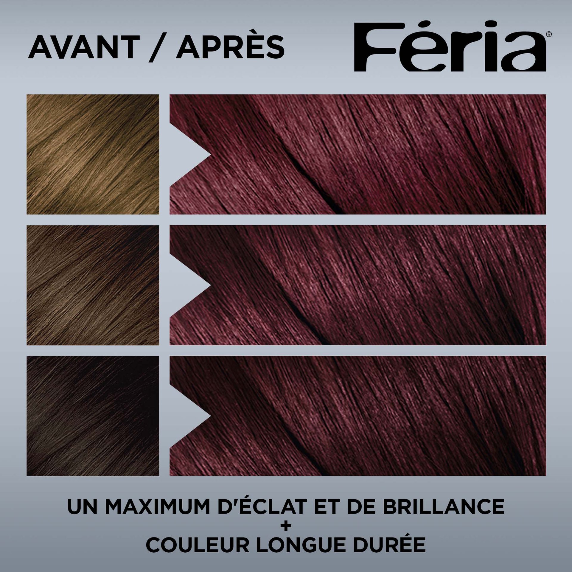 Avant et après la coloration Feria V48 Violet Medium Intense